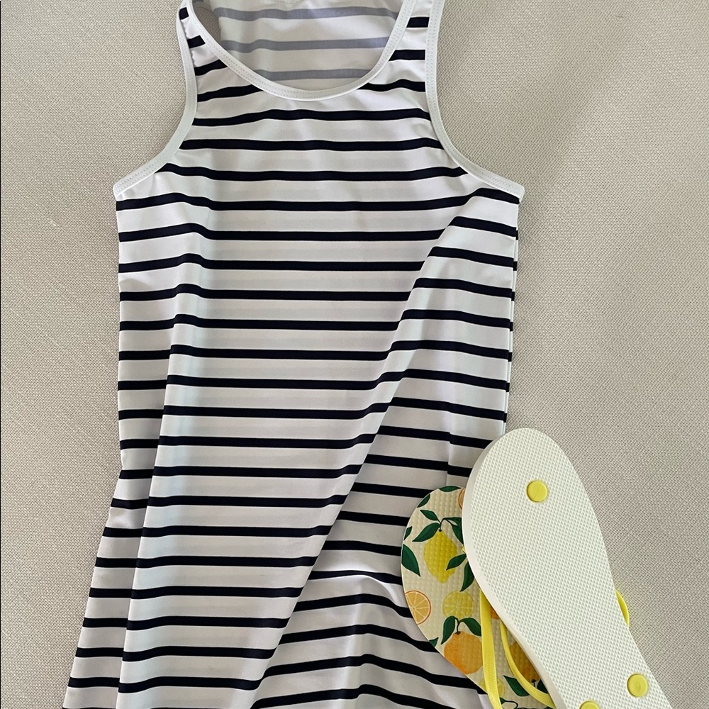 UPF50+ Pool/Cabana Stripes Dress. Quick drying Nylon/Spandex. Size up to 10Y.